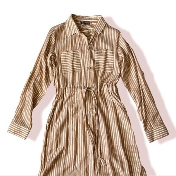 J Glee Gold Stripe Midi Shirtdress Button Front Small - Picture 7 of 15